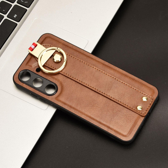 For Samsung Galaxy S24+ 5G Wristband Leather Back Phone Case(Brown)