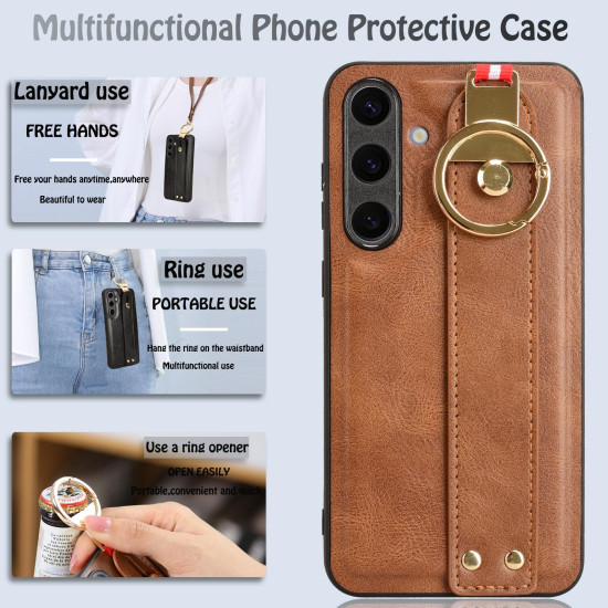 For Samsung Galaxy S24+ 5G Wristband Leather Back Phone Case(Brown)