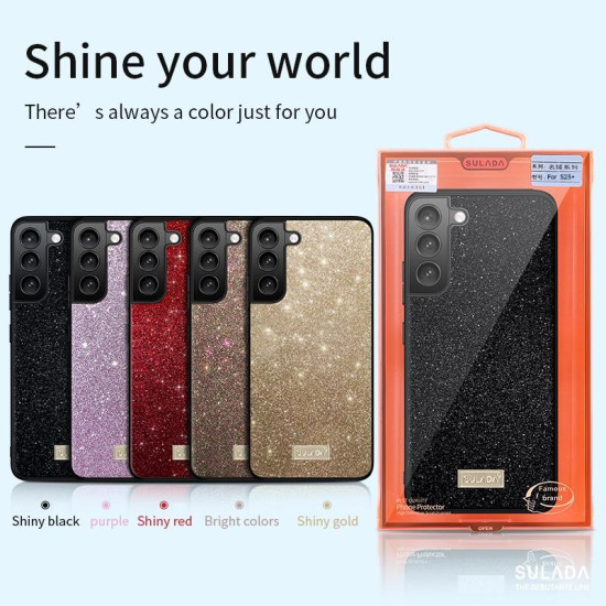 For Samsung Galaxy S24+ 5G SULADA Glittery TPU Hybrid Handmade Leather Phone Case(Red)