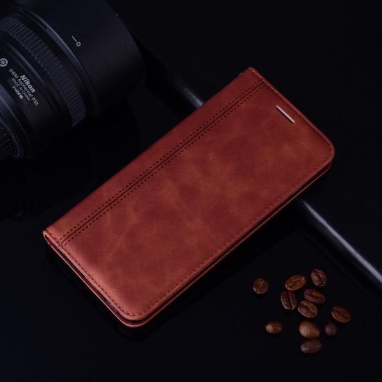 For Samsung Galaxy S24+ Frosted Business Magnetic Horizontal Flip PU Phone Case(Brown)