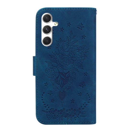 For Samsung Galaxy S24+ 5G Butterfly Rose Embossed Leather Phone Case(Blue)