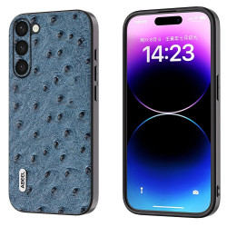 For Samsung Galaxy S23 5G ABEEL Genuine Leather Ostrich Texture Phone Case(Blue)