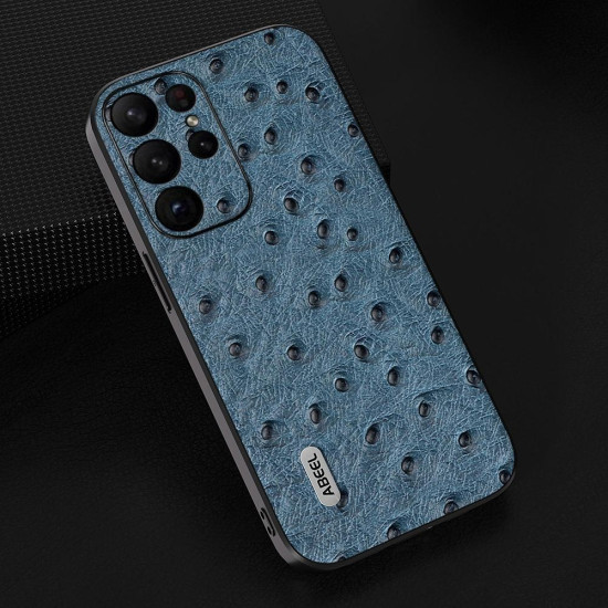For Samsung Galaxy S23 5G ABEEL Genuine Leather Ostrich Texture Phone Case(Blue)