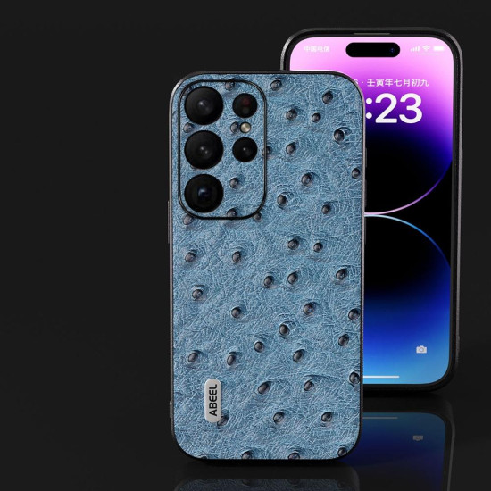 For Samsung Galaxy S23 5G ABEEL Genuine Leather Ostrich Texture Phone Case(Blue)