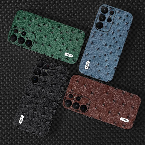 For Samsung Galaxy S23 5G ABEEL Genuine Leather Ostrich Texture Phone Case(Blue)