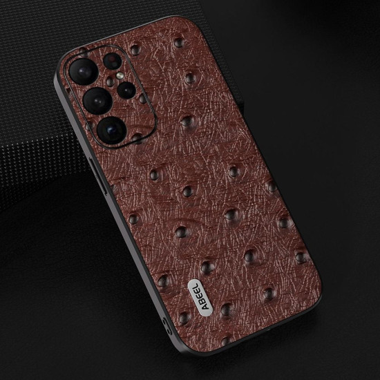 For Samsung Galaxy S23 5G ABEEL Genuine Leather Ostrich Texture Phone Case(Coffee)