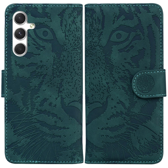 For Samsung Galaxy S24+ 5G Tiger Embossing Pattern Flip Leather Phone Case(Green)