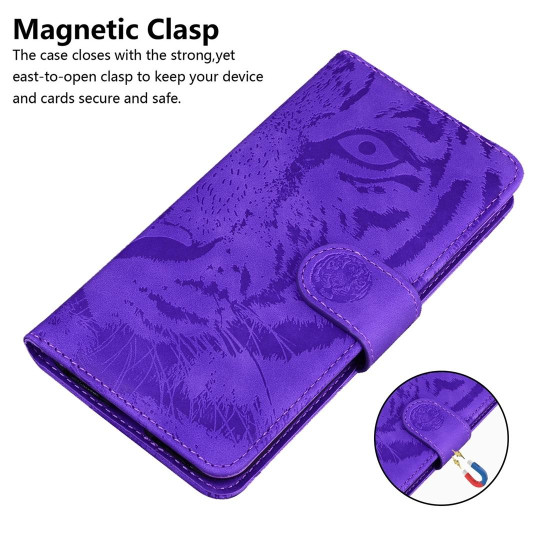 For Samsung Galaxy S24+ 5G Tiger Embossing Pattern Flip Leather Phone Case(Purple)