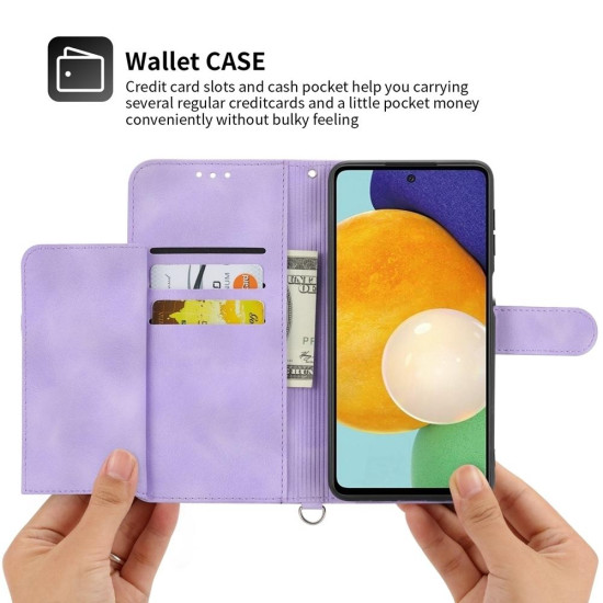 For Samsung Galaxy S24+ 5G Skin-feel Flowers Embossed Wallet Leather Phone Case(Purple)