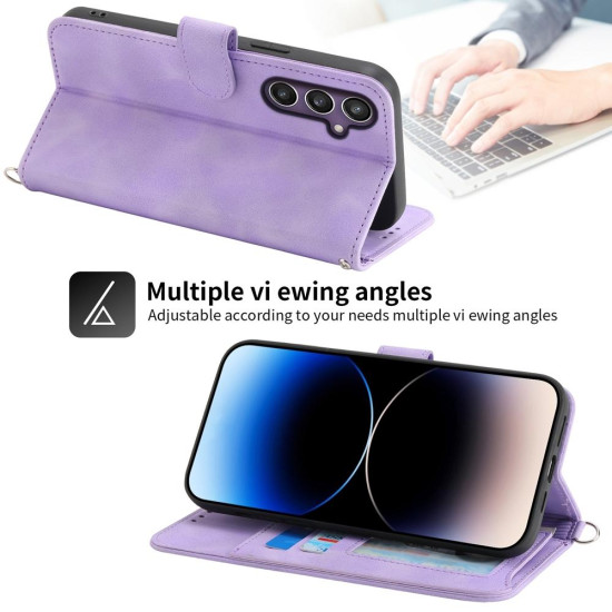 For Samsung Galaxy S24+ 5G Skin-feel Flowers Embossed Wallet Leather Phone Case(Purple)