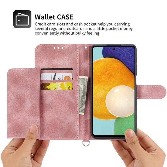 For Samsung Galaxy S24+ 5G Skin-feel Flowers Embossed Wallet Leather Phone Case(Pink)