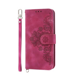 For Samsung Galaxy S24+ 5G Skin-feel Flowers Embossed Wallet Leather Phone Case(Wine Red)