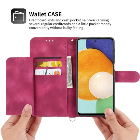 For Samsung Galaxy S24+ 5G Skin-feel Flowers Embossed Wallet Leather Phone Case(Wine Red)