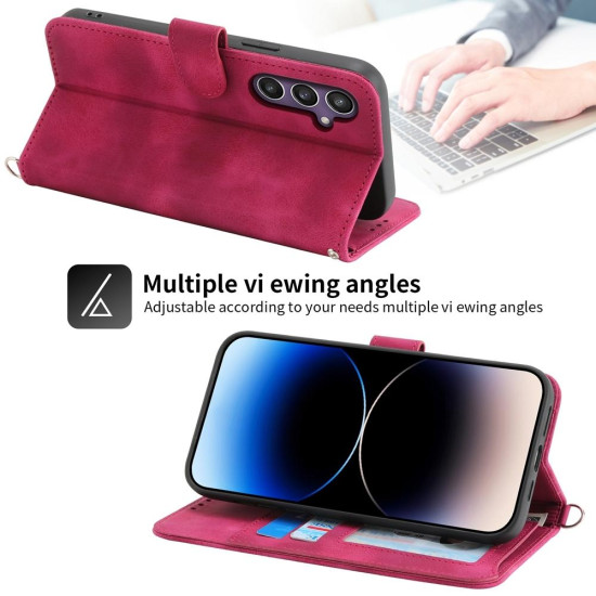 For Samsung Galaxy S24+ 5G Skin-feel Flowers Embossed Wallet Leather Phone Case(Wine Red)