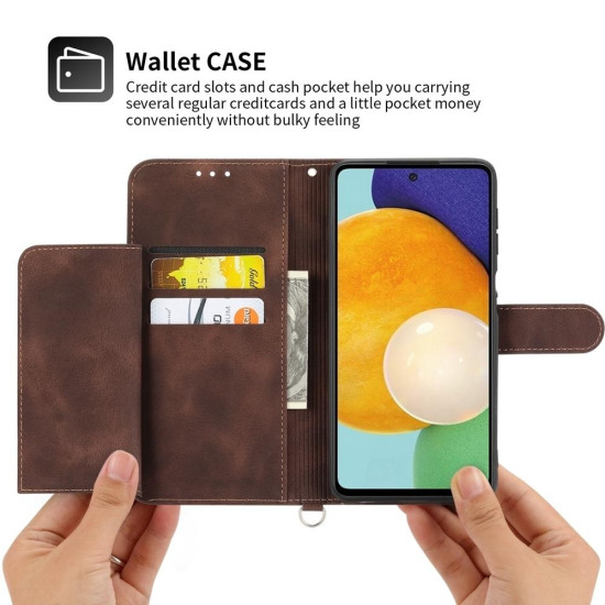 For Samsung Galaxy S24+ 5G Skin-feel Flowers Embossed Wallet Leather Phone Case(Brown)