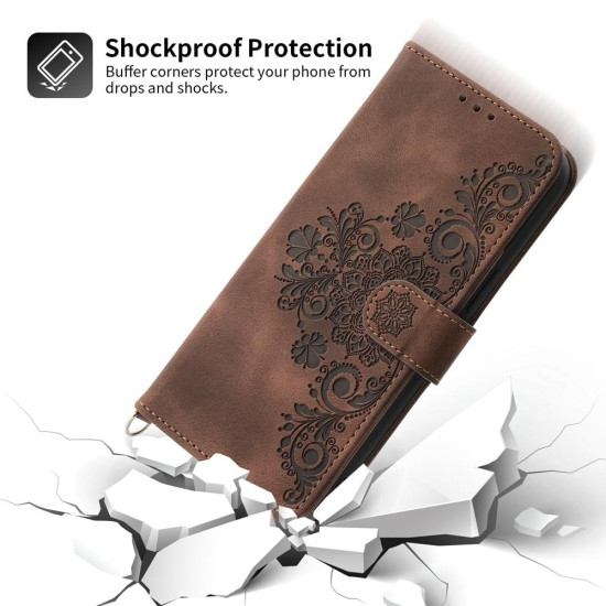 For Samsung Galaxy S24+ 5G Skin-feel Flowers Embossed Wallet Leather Phone Case(Brown)