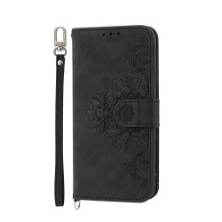 For Samsung Galaxy S24+ 5G Skin-feel Flowers Embossed Wallet Leather Phone Case(Black)
