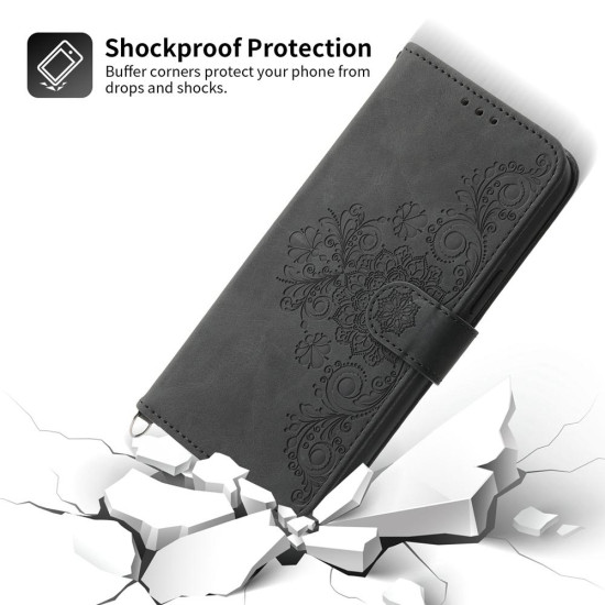 For Samsung Galaxy S24+ 5G Skin-feel Flowers Embossed Wallet Leather Phone Case(Black)