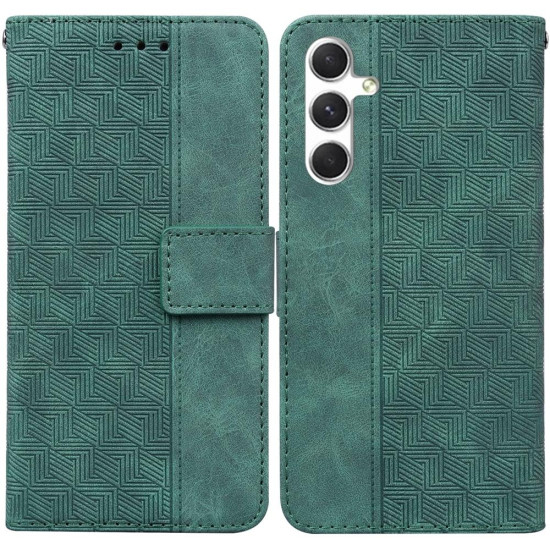 For Samsung Galaxy S24+ 5G Geometric Embossed Leather Phone Case(Green)