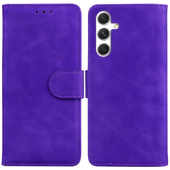 For Samsung Galaxy S24+ 5G Skin Feel Pure Color Flip Leather Phone Case(Purple)