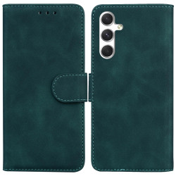 For Samsung Galaxy S24+ 5G Skin Feel Pure Color Flip Leather Phone Case(Green)