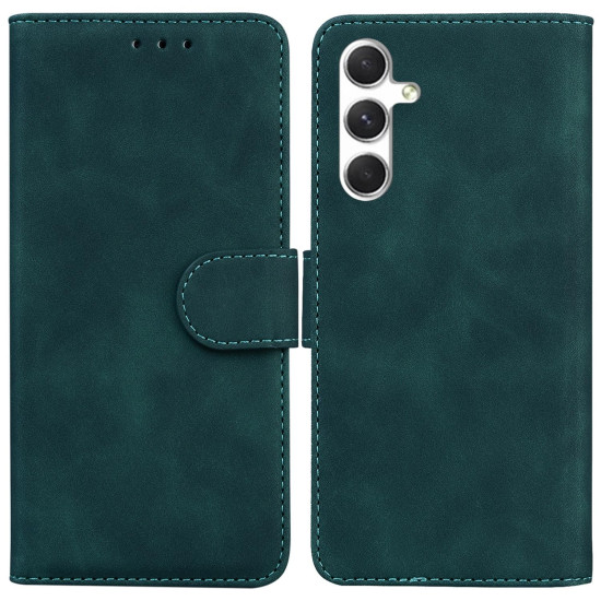 For Samsung Galaxy S24+ 5G Skin Feel Pure Color Flip Leather Phone Case(Green)