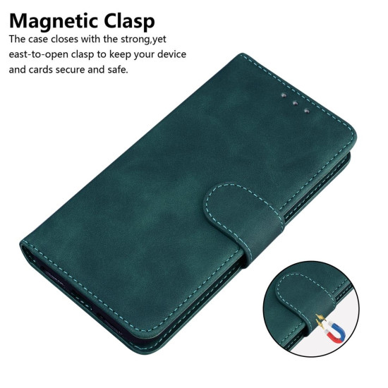 For Samsung Galaxy S24+ 5G Skin Feel Pure Color Flip Leather Phone Case(Green)