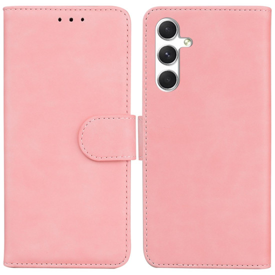 For Samsung Galaxy S24+ 5G Skin Feel Pure Color Flip Leather Phone Case(Pink)