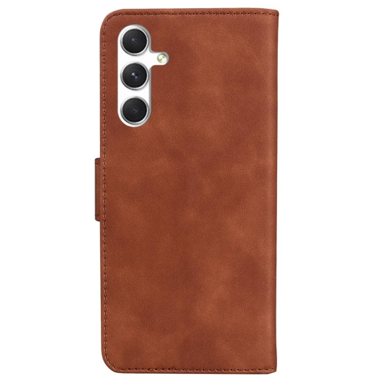 For Samsung Galaxy S24+ 5G Skin Feel Pure Color Flip Leather Phone Case(Brown)