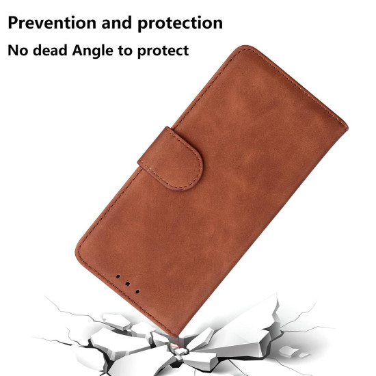For Samsung Galaxy S24+ 5G Skin Feel Pure Color Flip Leather Phone Case(Brown)