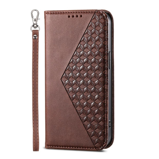 For Samsung Galaxy S24+ 5G Cubic Grid Calf Texture Magnetic Leather Phone Case(Brown)