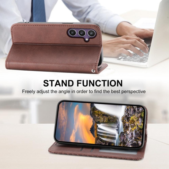 For Samsung Galaxy S24+ 5G Cubic Grid Calf Texture Magnetic Leather Phone Case(Brown)