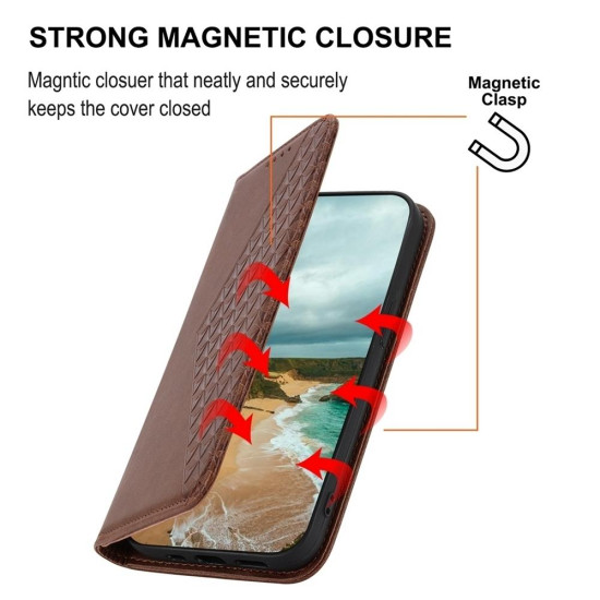 For Samsung Galaxy S24+ 5G Cubic Grid Calf Texture Magnetic Leather Phone Case(Brown)