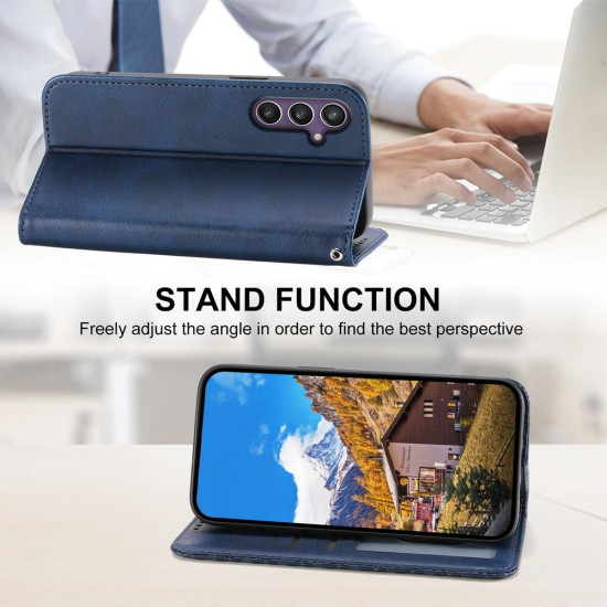 For Samsung Galaxy S24+ 5G Cubic Grid Calf Texture Magnetic Leather Phone Case(Blue)