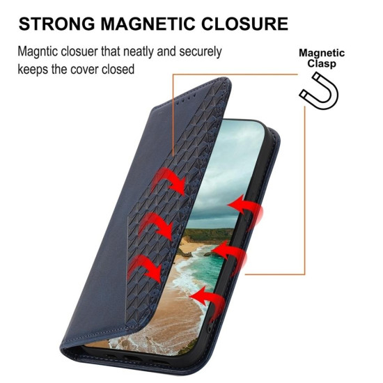 For Samsung Galaxy S24+ 5G Cubic Grid Calf Texture Magnetic Leather Phone Case(Blue)