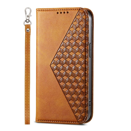 For Samsung Galaxy S24+ 5G Cubic Grid Calf Texture Magnetic Leather Phone Case(Yellow)