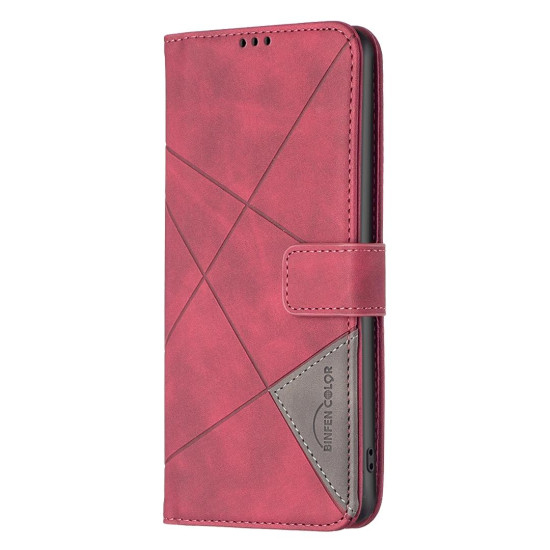 For Samsung Galaxy S24+ 5G Magnetic Buckle Rhombus Texture Leather Phone Case(Red)