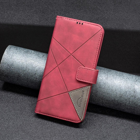 For Samsung Galaxy S24+ 5G Magnetic Buckle Rhombus Texture Leather Phone Case(Red)