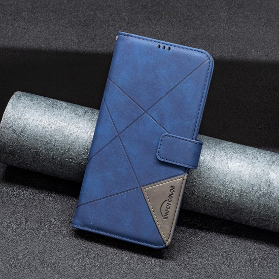 For Samsung Galaxy S24+ 5G Magnetic Buckle Rhombus Texture Leather Phone Case(Blue)
