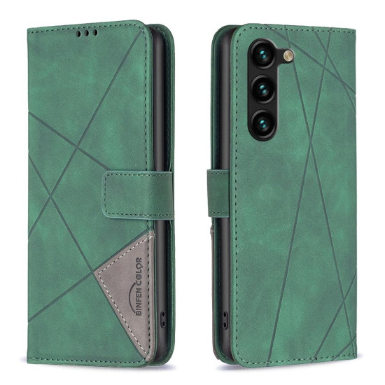For Samsung Galaxy S24+ 5G Magnetic Buckle Rhombus Texture Leather Phone Case(Green)