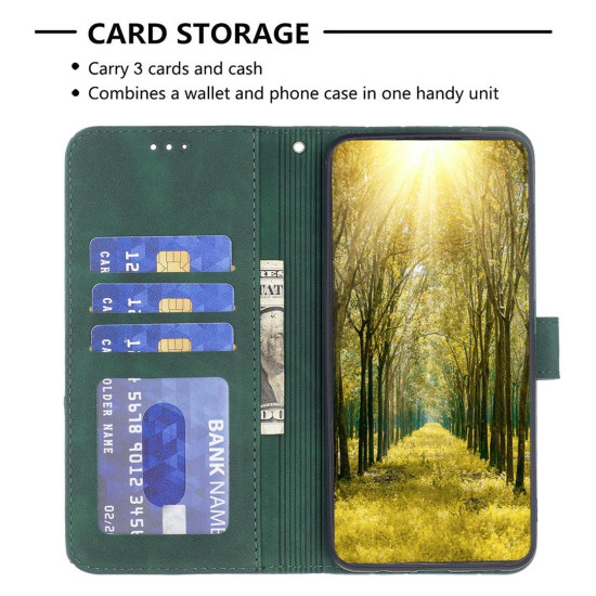 For Samsung Galaxy S24+ 5G Magnetic Buckle Rhombus Texture Leather Phone Case(Green)