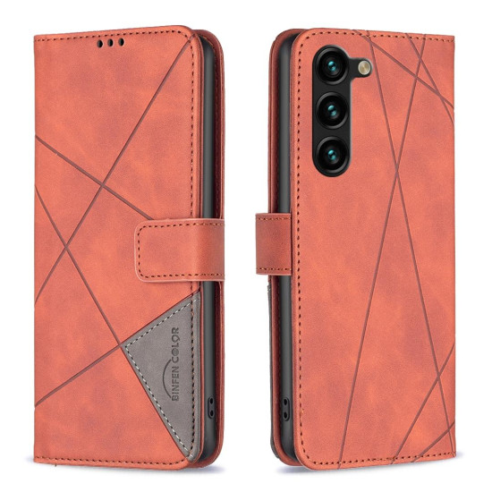For Samsung Galaxy S24+ 5G Magnetic Buckle Rhombus Texture Leather Phone Case(Brown)