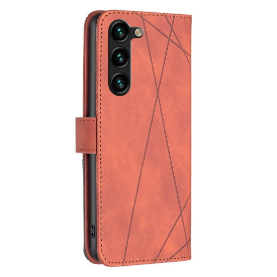 For Samsung Galaxy S24+ 5G Magnetic Buckle Rhombus Texture Leather Phone Case(Brown)