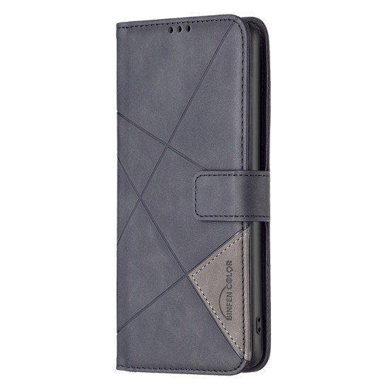 For Samsung Galaxy S24+ 5G Magnetic Buckle Rhombus Texture Leather Phone Case(Black)