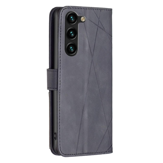 For Samsung Galaxy S24+ 5G Magnetic Buckle Rhombus Texture Leather Phone Case(Black)