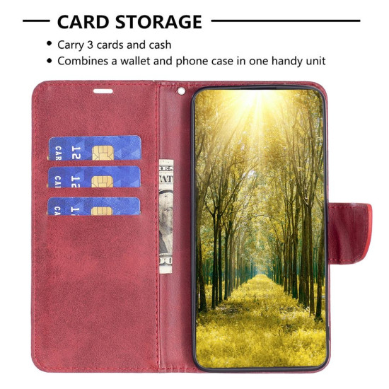 For Samsung Galaxy S24+ 5G Lambskin Texture Pure Color Flip Leather Phone Case(Red)