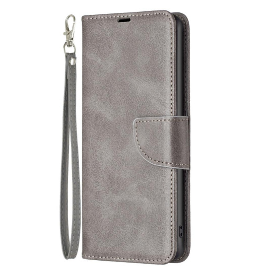 For Samsung Galaxy S24+ 5G Lambskin Texture Pure Color Flip Leather Phone Case(Grey)