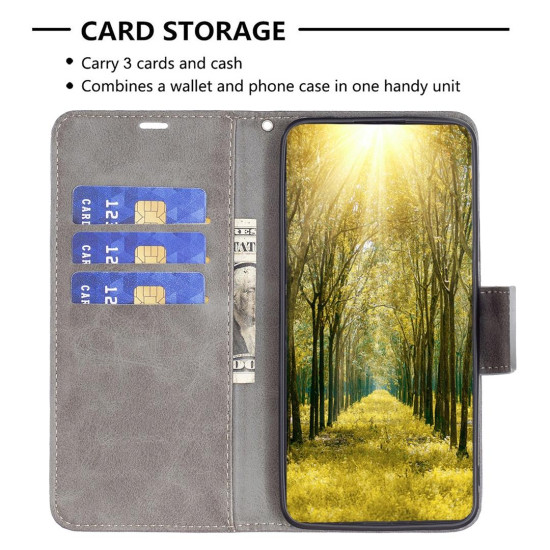For Samsung Galaxy S24+ 5G Lambskin Texture Pure Color Flip Leather Phone Case(Grey)