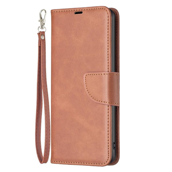 For Samsung Galaxy S24+ 5G Lambskin Texture Pure Color Flip Leather Phone Case(Brown)