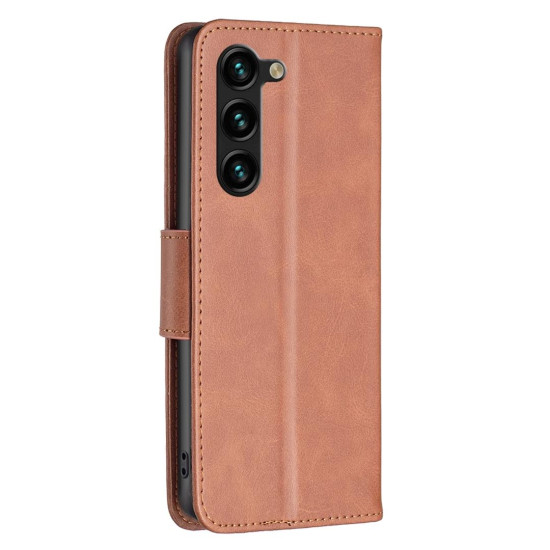 For Samsung Galaxy S24+ 5G Lambskin Texture Pure Color Flip Leather Phone Case(Brown)